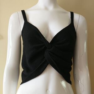 No Boundaries Bralette Crop Top L Black Knotted Front Butterfly Strap Ribbed